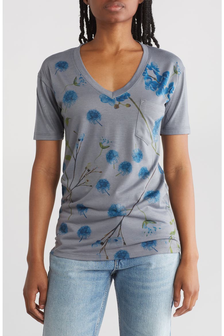 Deep V-Neck Boyfriend T-Shirt, Main, color, BLUE CORNFLOWERS
