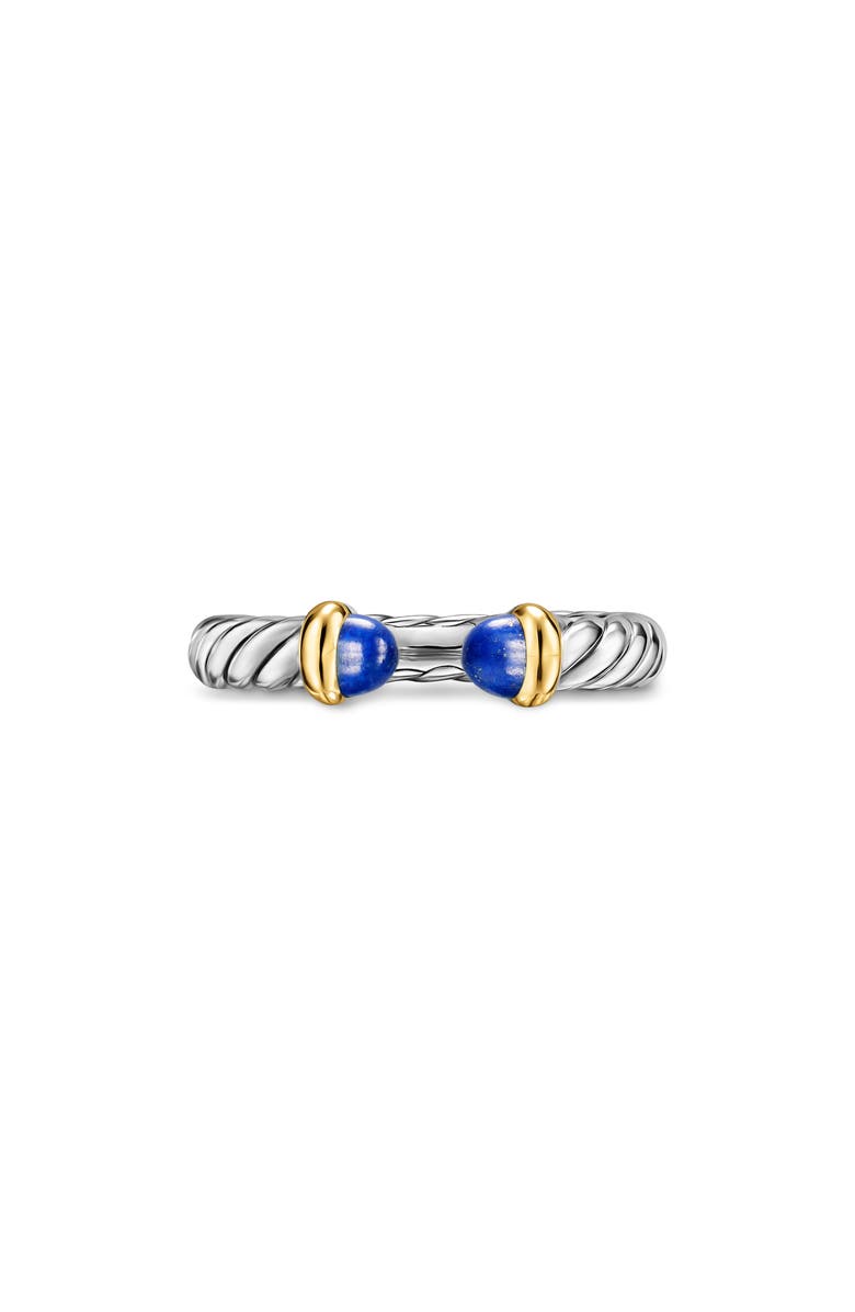 David Yurman Petite Cable Open Ring in Sterling Silver with 14K Yellow Gold, 3.4mm, Main, color, Lapis Lazuli