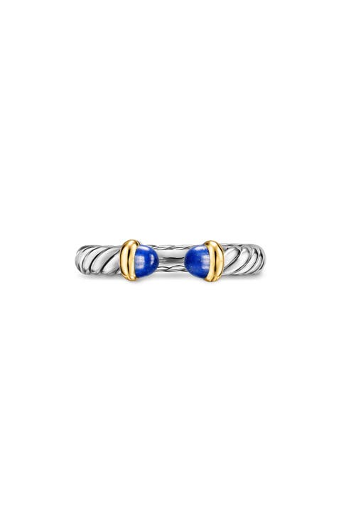 Petite Cable Open Ring in Sterling Silver with 14K Yellow Gold, 3.4mm