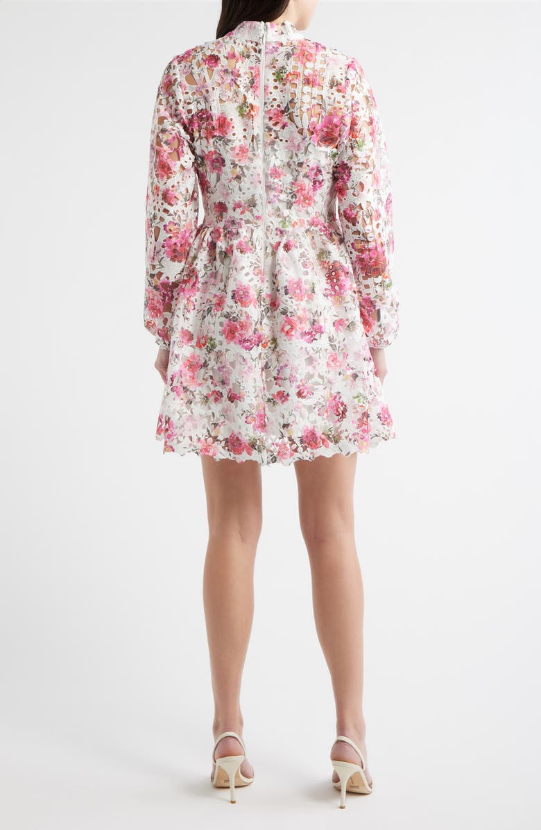 LAYERED WITH LOVE Bianca Floral Printed Long Sleeve Lace Minidress, Alternate, color, Pink Multi