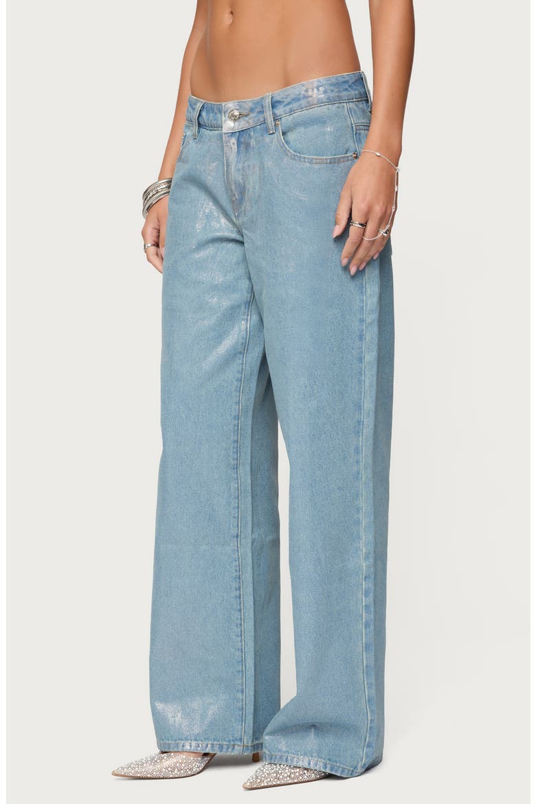 Jenney Shiny Wide Leg Jeans, Alternate, color, SILVER