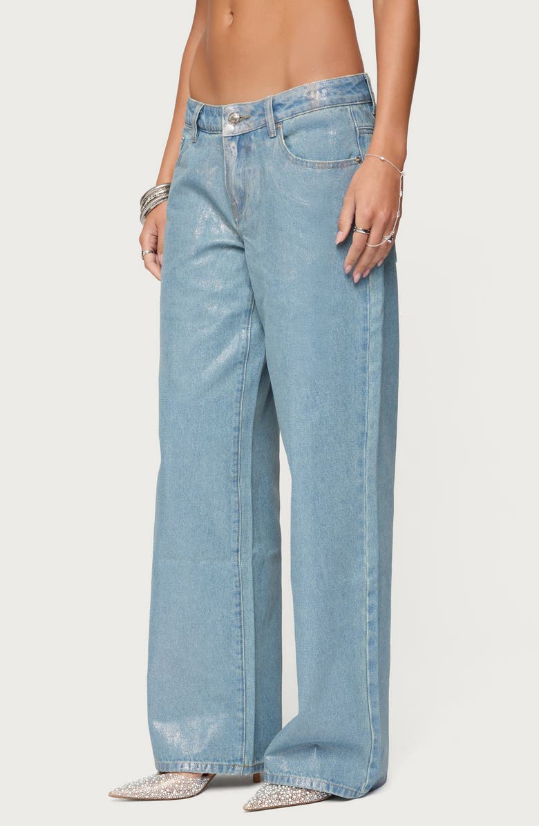EDIKTED Jenney Shiny Wide Leg Jeans, Alternate, color,