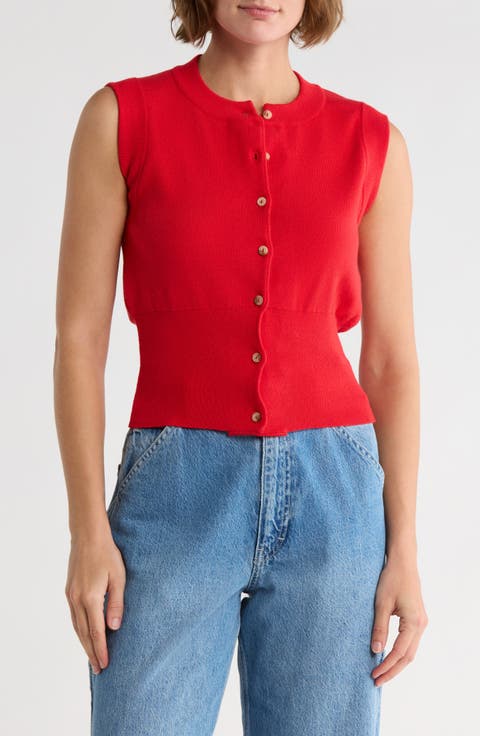 Front Button Knit Sweater Vest