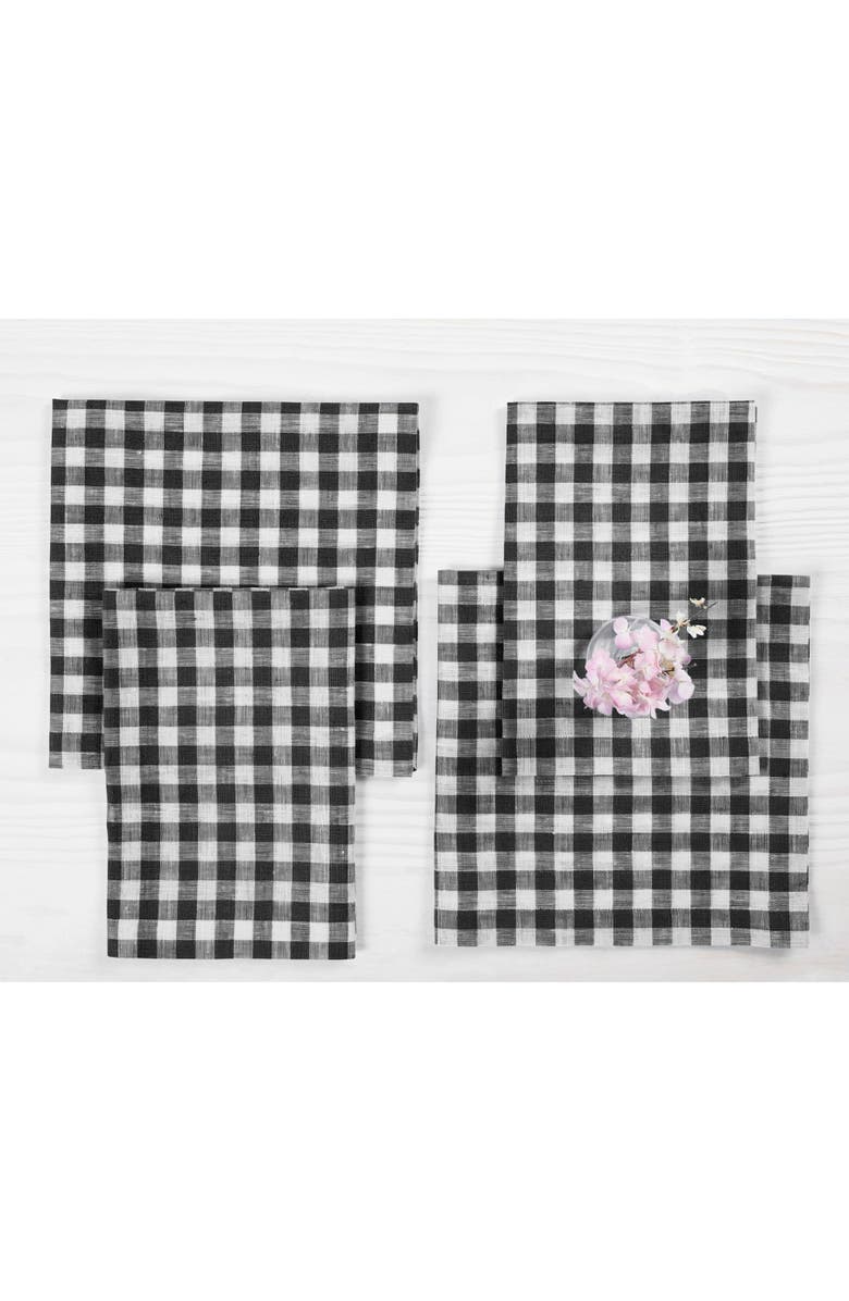 Solino Home Linen Dinner Napkins - Gingham Check, 20" x 20" Inch, Main, color, Black