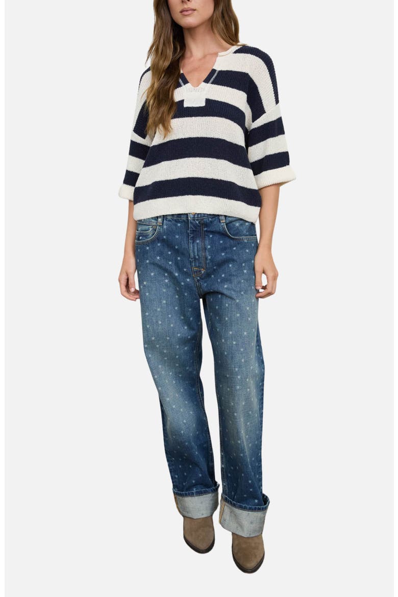 Stripe Short Sleeve Sweater, Alternate, color, NAVY