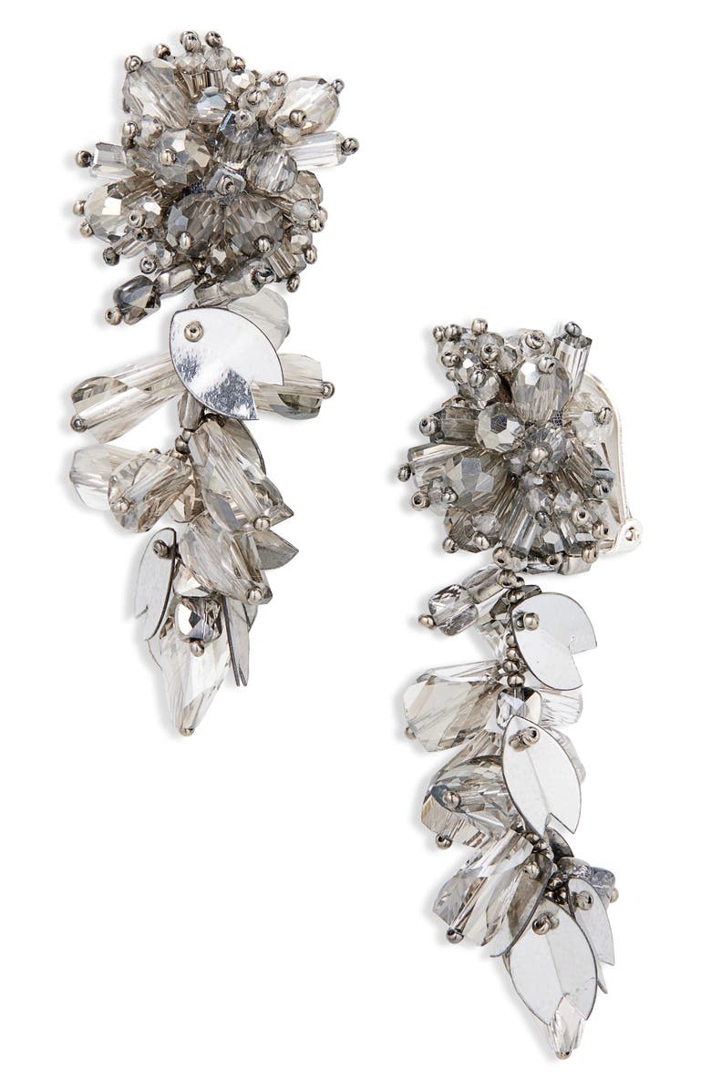 Oscar de la Renta Beaded Sequin Tassel Earrings, Main, color, Silver