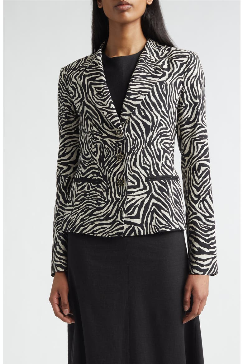 Ernestine Zebra Print Blazer, Main, color, BLACK/ LINEN