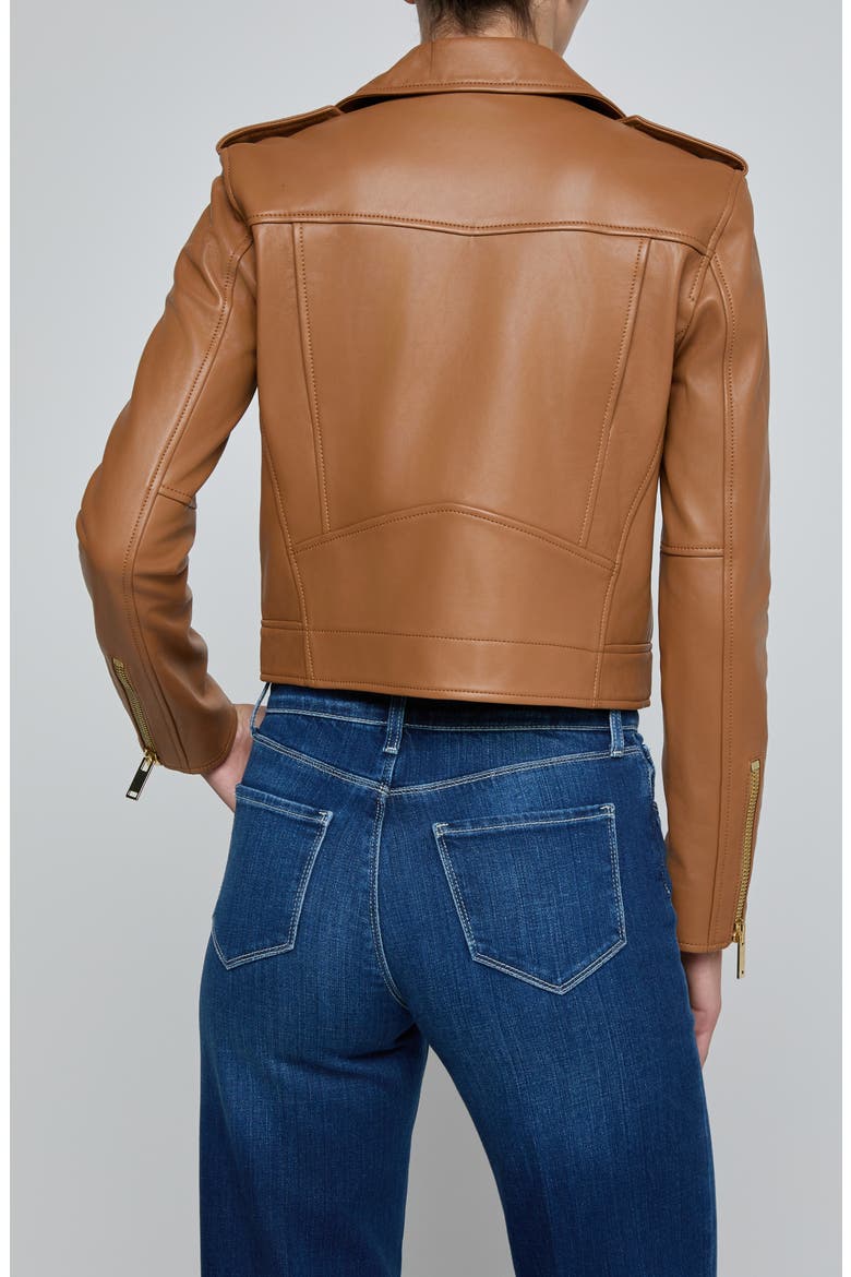 Blakely Crop Leather Biker Jacket, Alternate, color, SOFT COGNAC