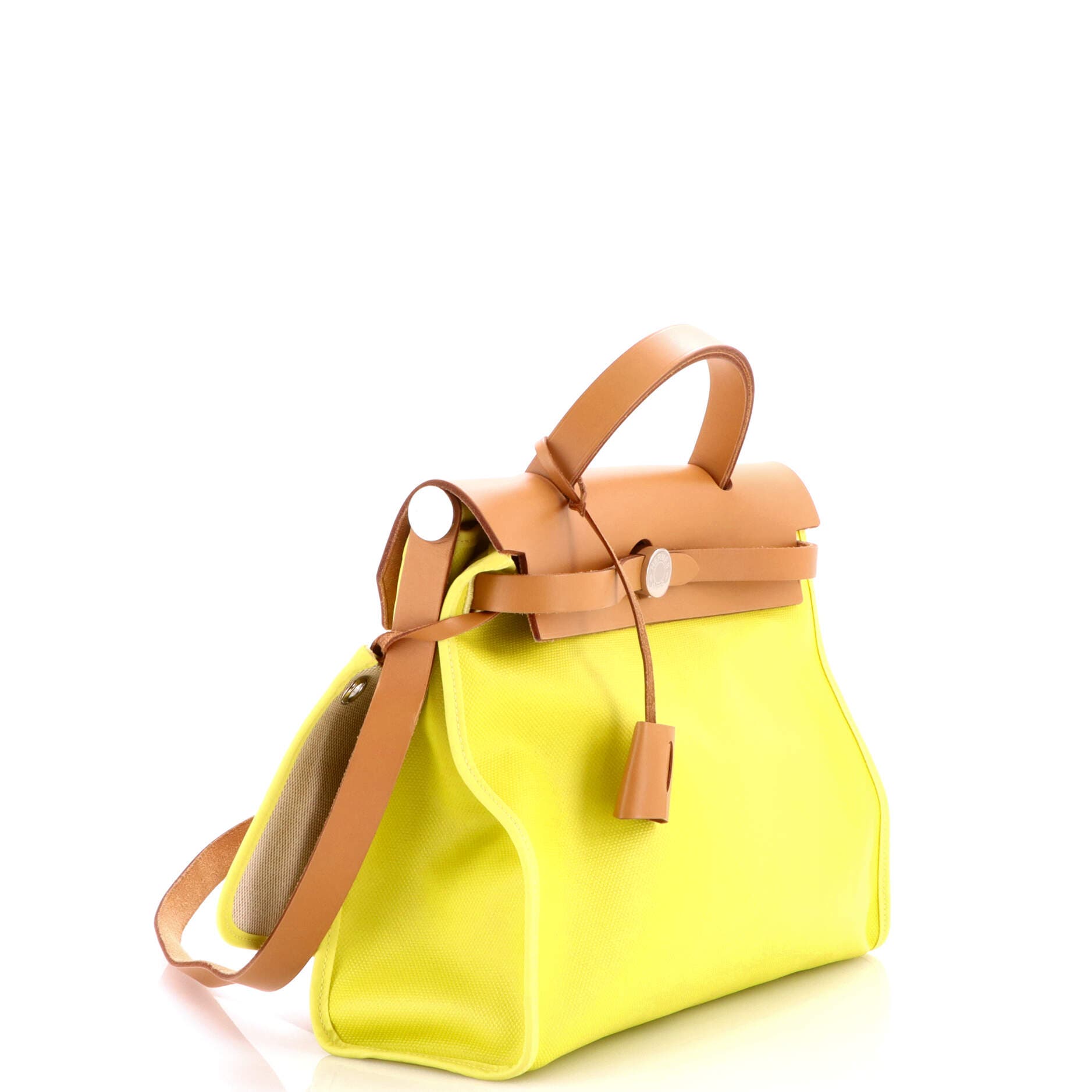 Pre-Owned Hermes Herbag Zip Berline Vache Canvas and Leather 31, Alternate, color, Lime