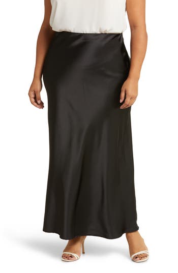 Renee C Satin A-Line Skirt in Black at Nordstrom Rack, Size 3X