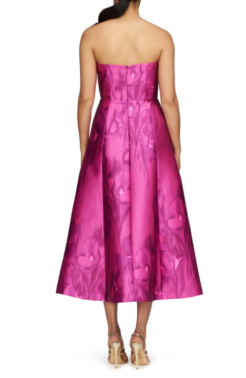 Kay Unger Natalie Strapless Midi Dress In Vivid Berry Multi