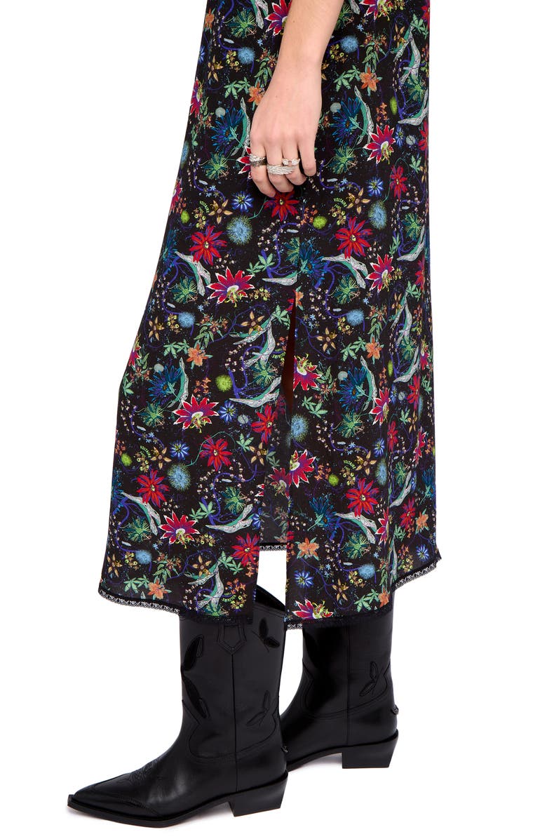 Zadig & Voltaire Renzo Floral Print Sleeveless Dress, Alternate, color, Encre