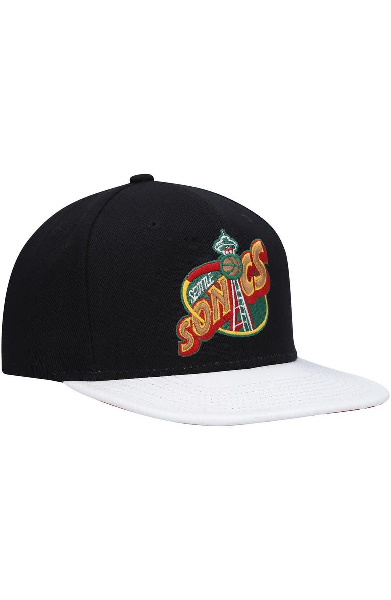Mitchell & Ness Men's Mitchell & Ness  Black/White Seattle SuperSonics Hardwood Classics Wear Away Visor Snapback Hat, Alternate, color, 
