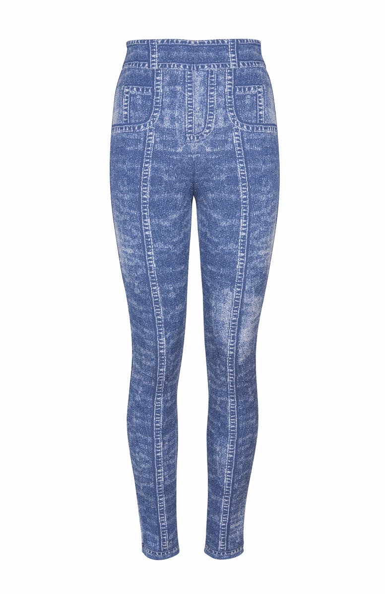 Balmain Jacquard Knit Leggings With Denim Effect, Main, color, Blue