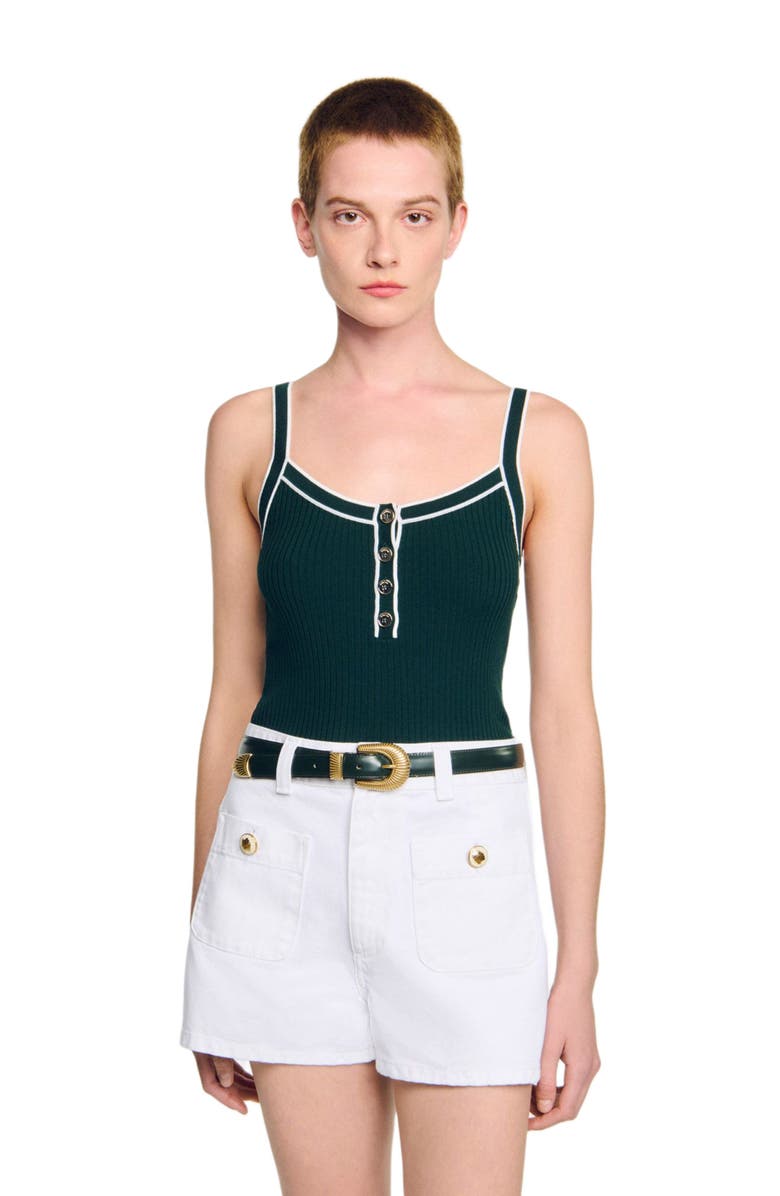 SANDRO Two-tone knit vest top, Alternate, color, Bottle Green