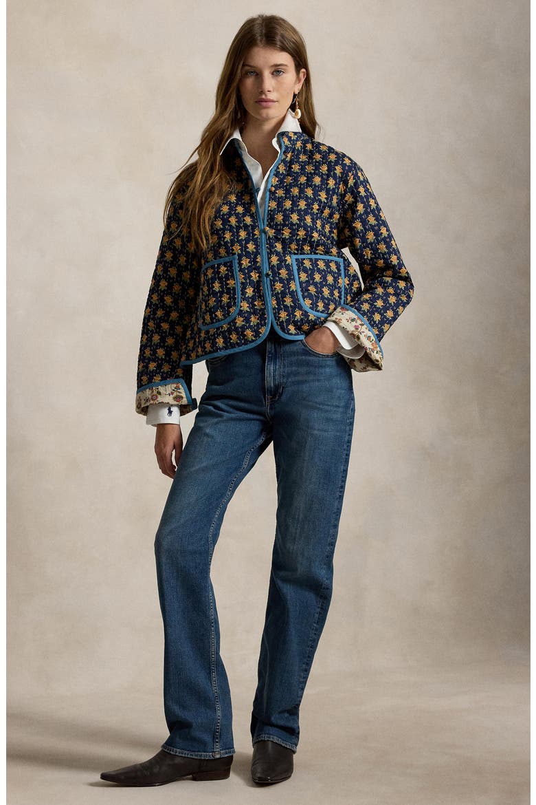 Reversible Quilted Floral Cotton Jacket, Alternate, color, NAVY MULTI