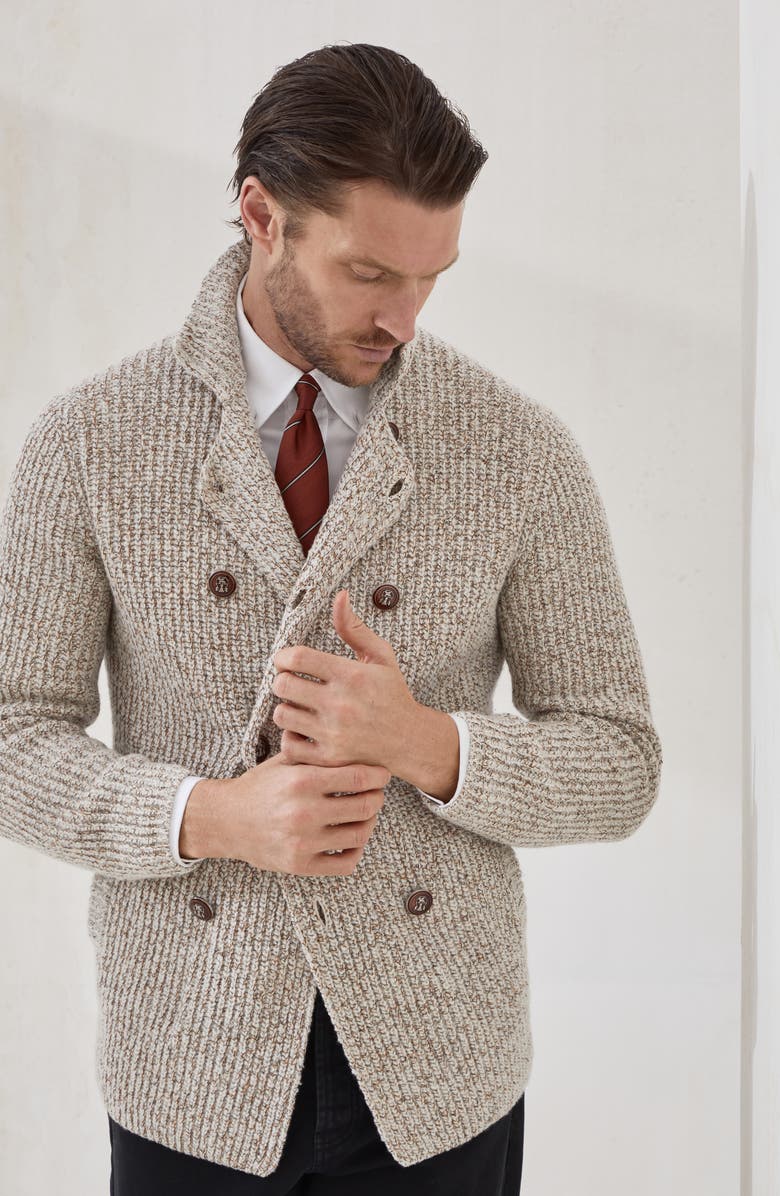 Brunello Cucinelli Cardigan with metal buttons, Alternate, color, Ecru