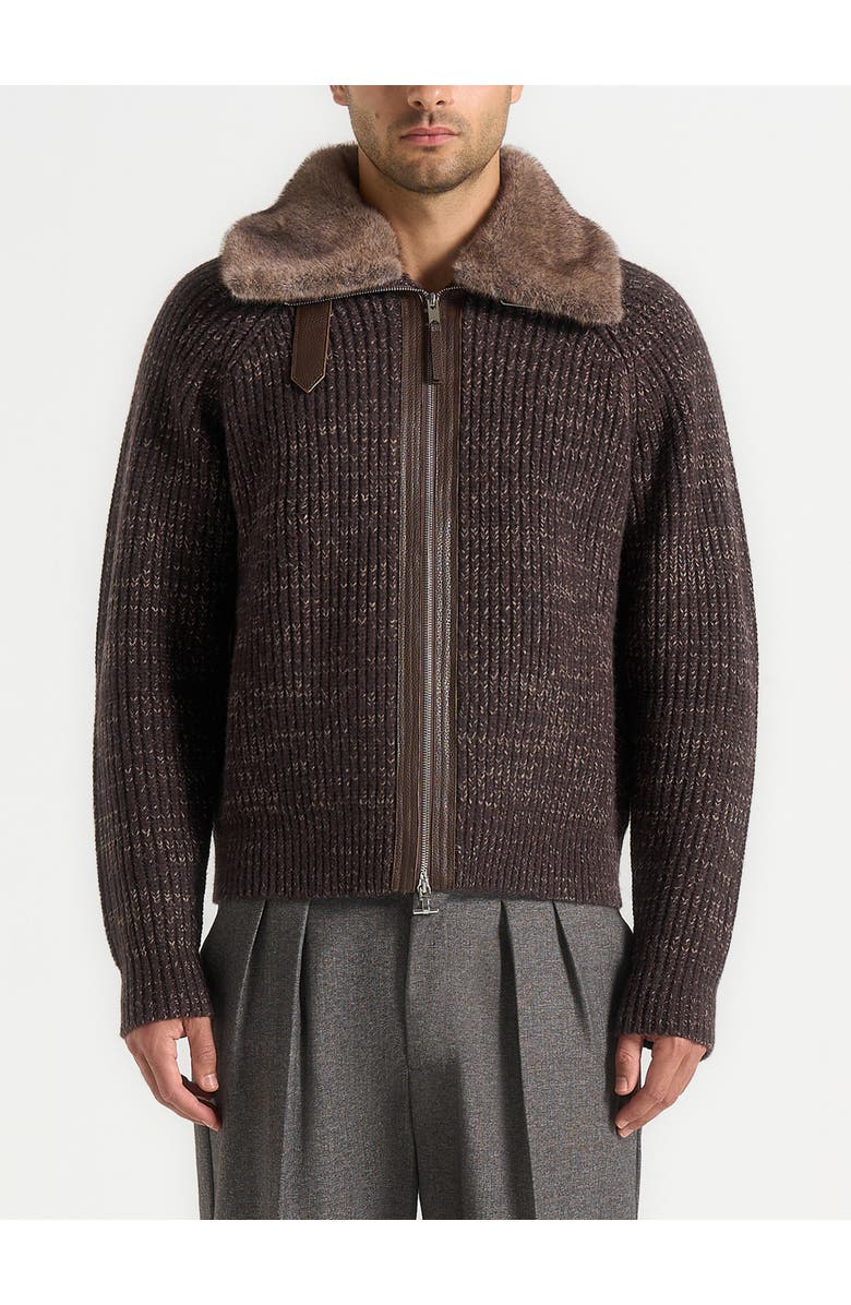 Manière De Voir Ariel Unisex Plush Collar Speckled Knit Jacket, Alternate, color, Brown