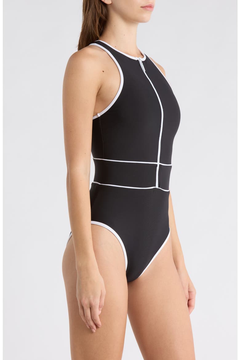 Bali Boho Contrast Binding One-Piece Swimsuit, Alternate, color, BLACK