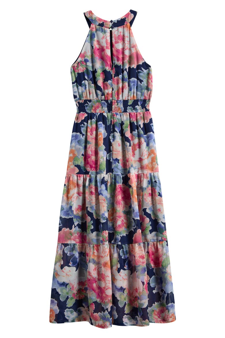 Kids' Floral Print Party Dress, Alternate, color, BLUE/ PINK