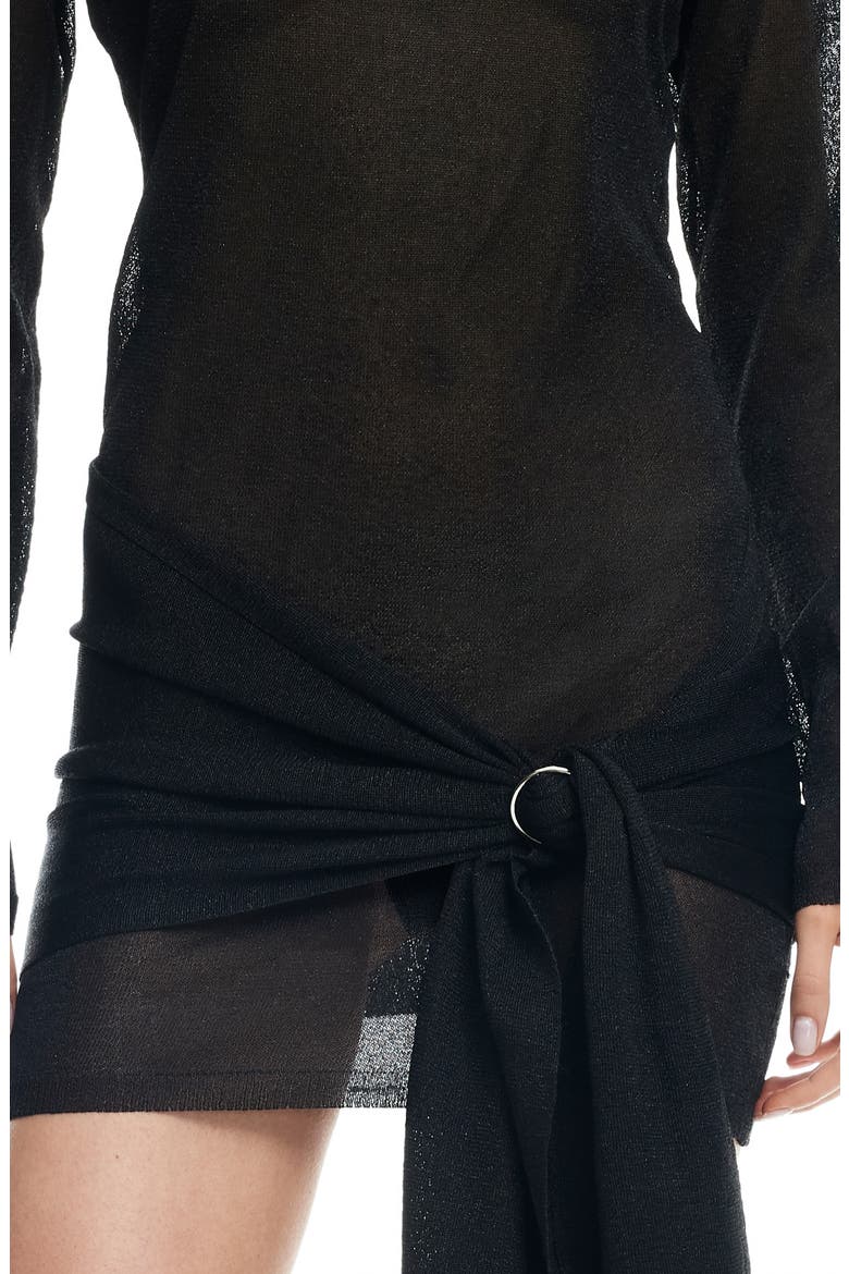 Ford O-Ring Long Sleeve Mesh Minidress, Alternate, color, OBSIDIAN