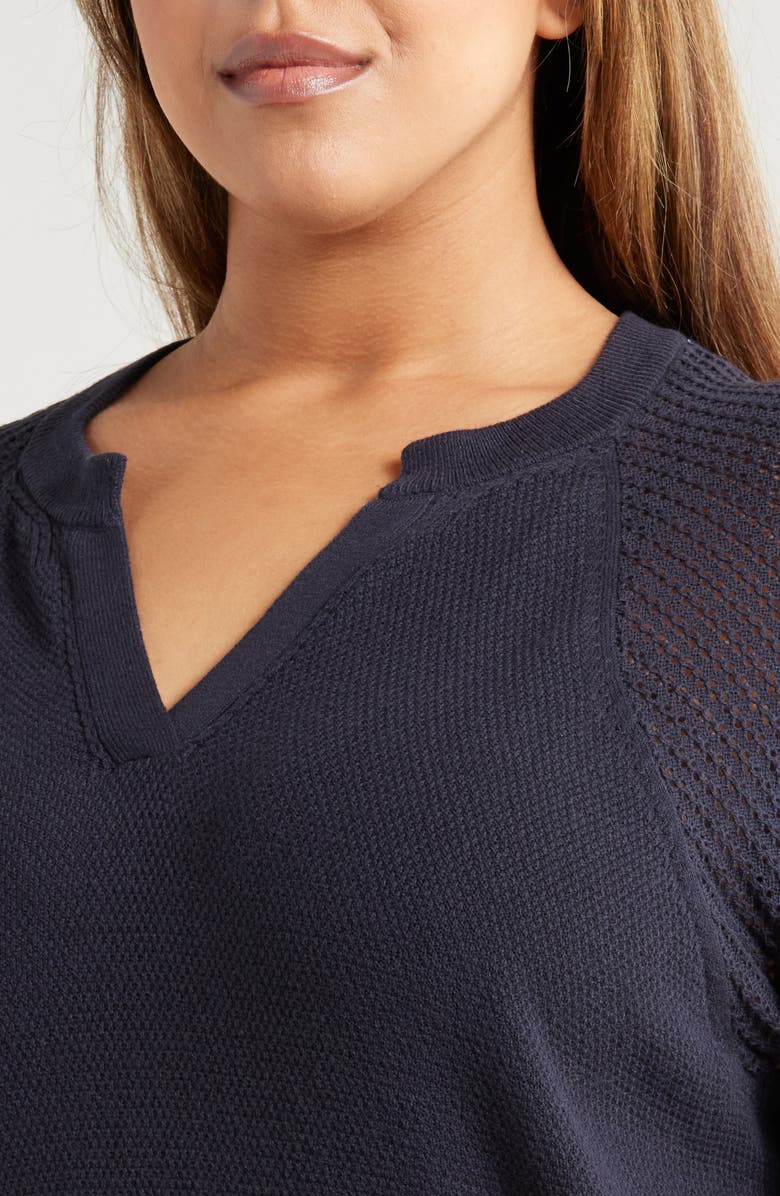 Wit & Wisdom Mixed Stitch Split Neck Sweater, Alternate, color, Navy