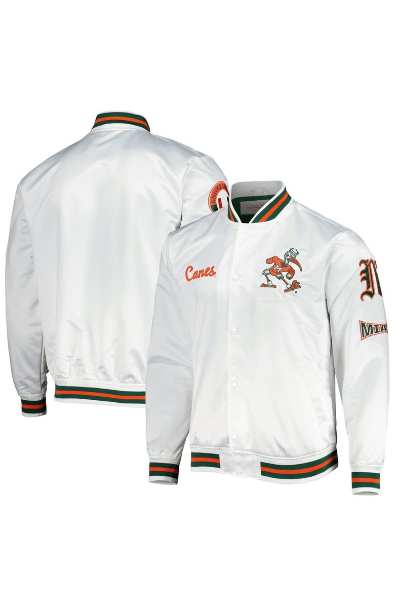 Mitchell & Ness Men's Mitchell & Ness White Miami Hurricanes City Collection Satin Full-Snap Jacket, Main, color, 