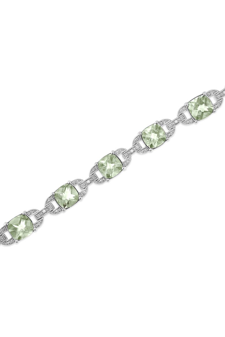 Silver 7x7 mm Green Amethyst and Diamond Accent Tennis Bracelet, Alternate, color, White