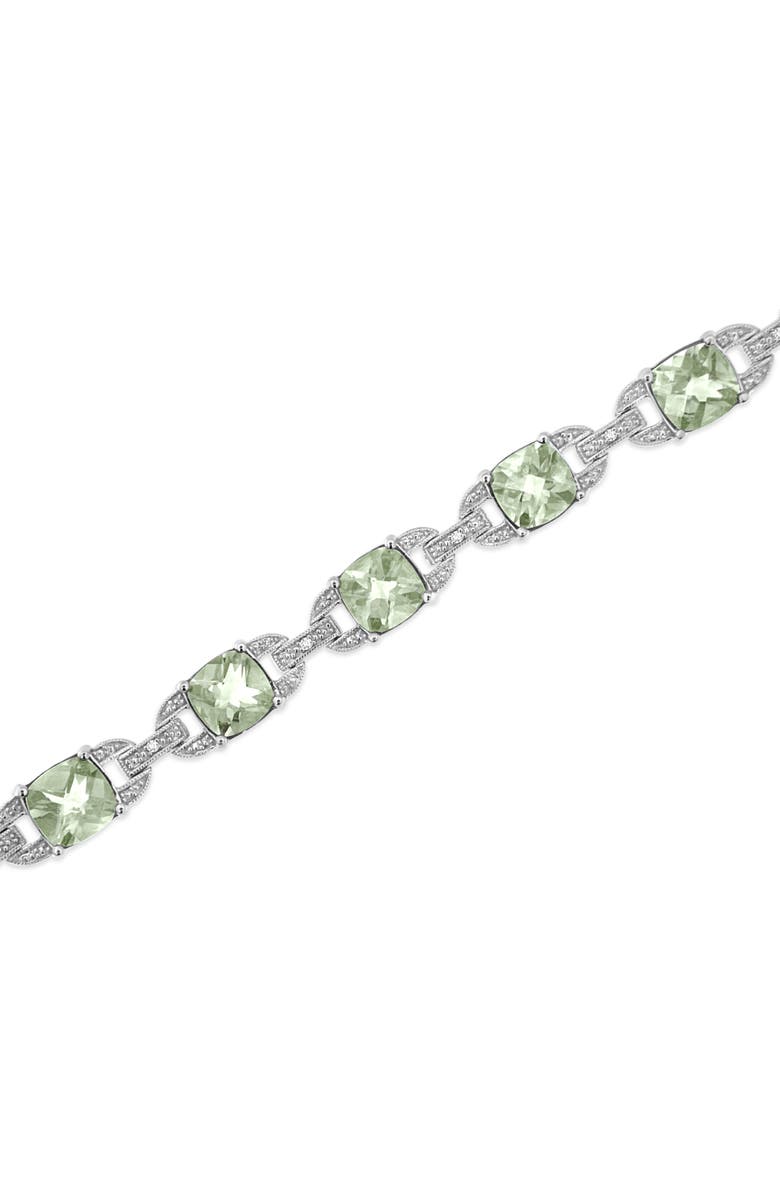 Haus of Brilliance Silver 7x7 mm Green Amethyst and Diamond Accent Tennis Bracelet, Alternate, color, White