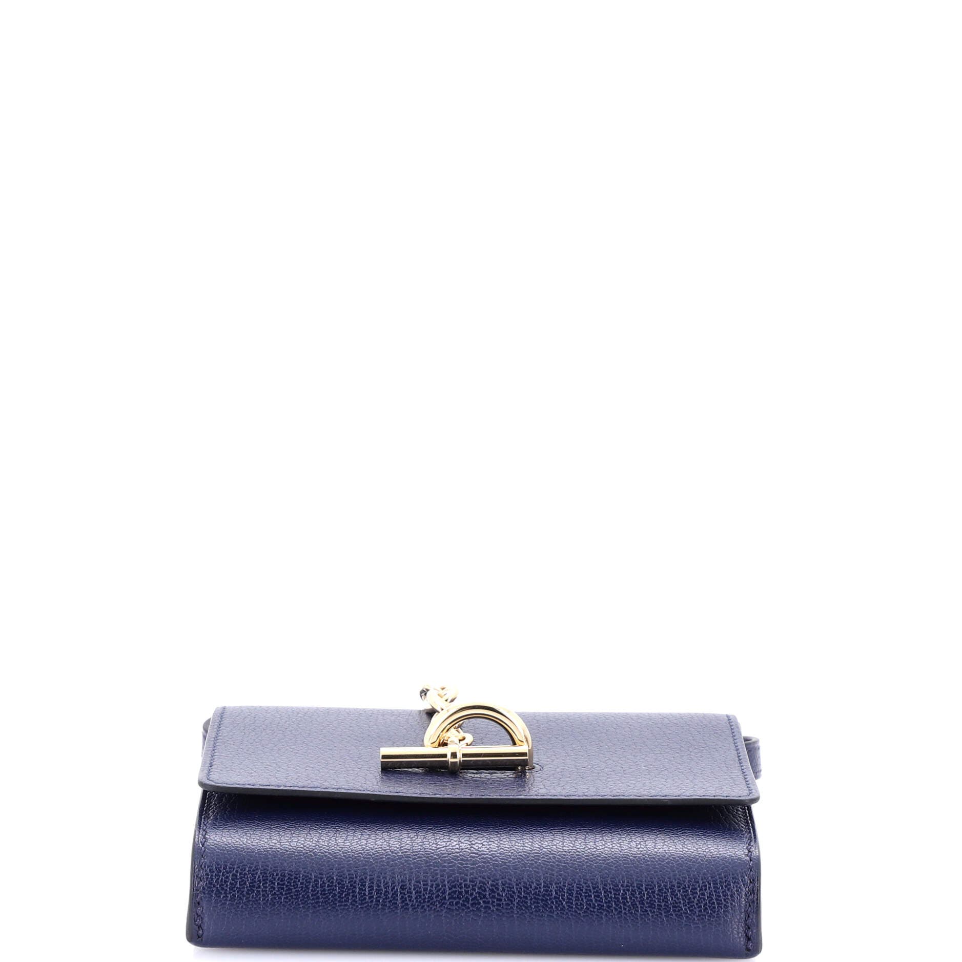 Pre-Owned Hermes Chaine d'Ancre Compact Wallet on Strap Chevre Mysore, Alternate, color, Bleu Nuit