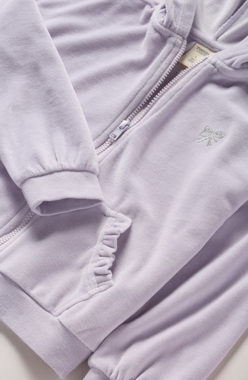 Tucker + Tate Kids' Bow Embroidered Velour Full Zip Hoodie In Purple