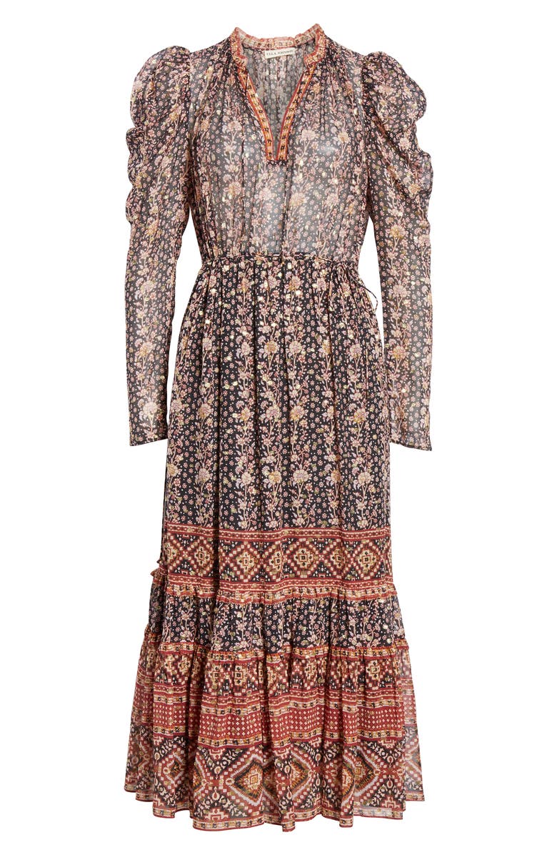 Ulla Johnson Alessandra Jacquard Dot Long Sleeve Silk Blend Midi Dress, Alternate, color,