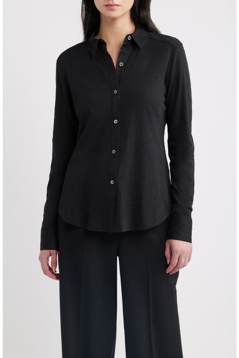 Riduro C.Nebulous Organic Cotton Slub Long Sleeve Button-Up Shirt, Main, color, BLACK