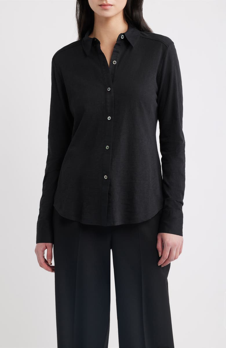 Theory Riduro C.Nebulous Organic Cotton Slub Long Sleeve Button-Up Shirt, Main, color, Black