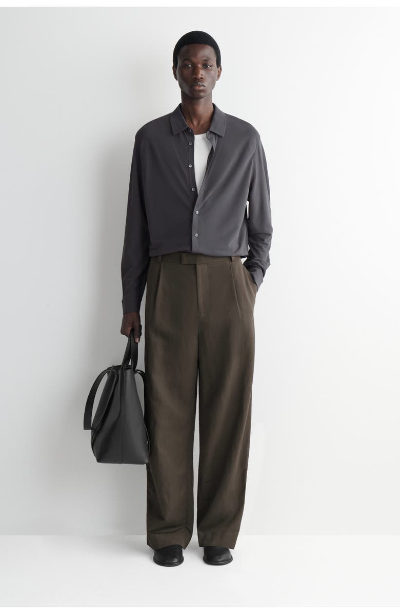 COS Draped Cotton-jersey Shirt, Alternate, color, Charcoal