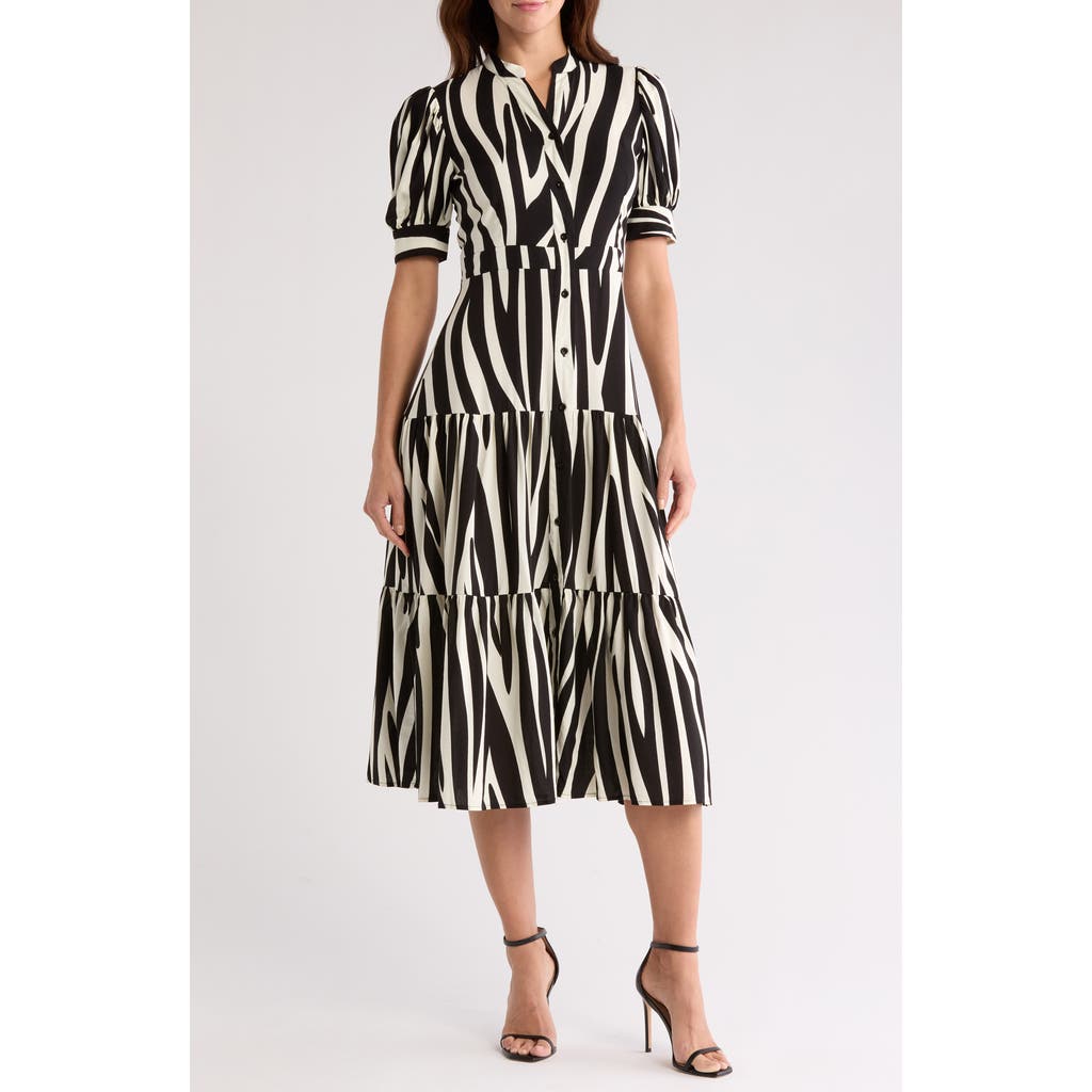By Design Grace Button Front Midi Dress In Contrast Zebra