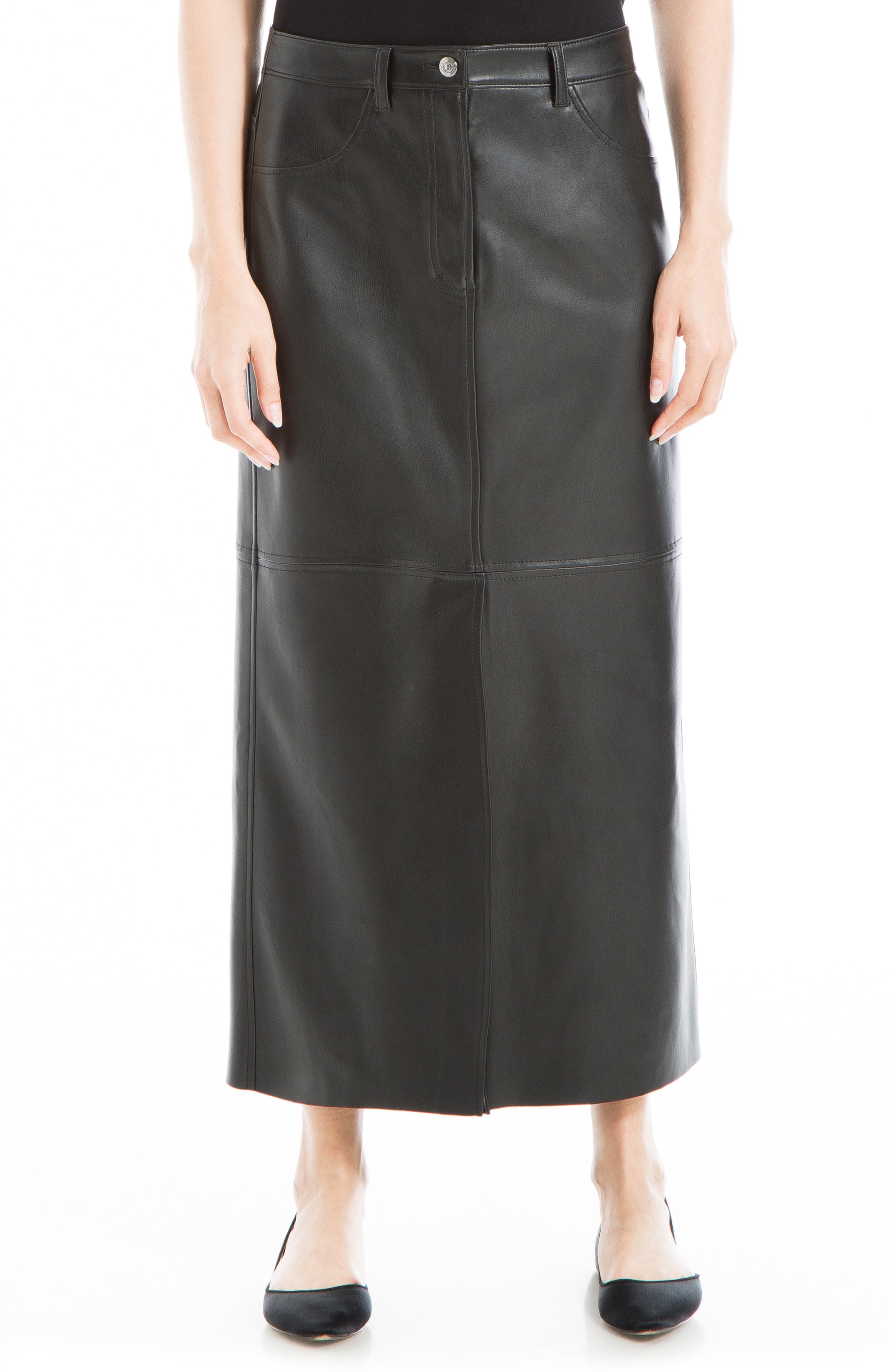 MAX STUDIO Faux Leather Slit Front Skirt