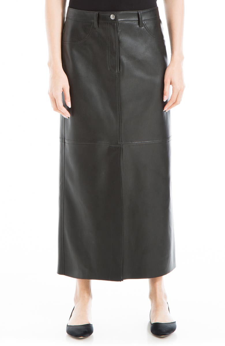 MAX STUDIO Faux Leather Slit Front Skirt, Main, color, Black-Black