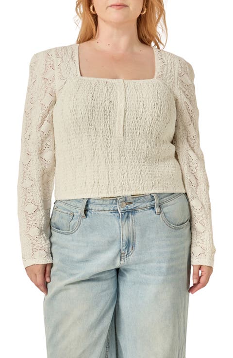 Lace Smocked Long Sleeve Top
