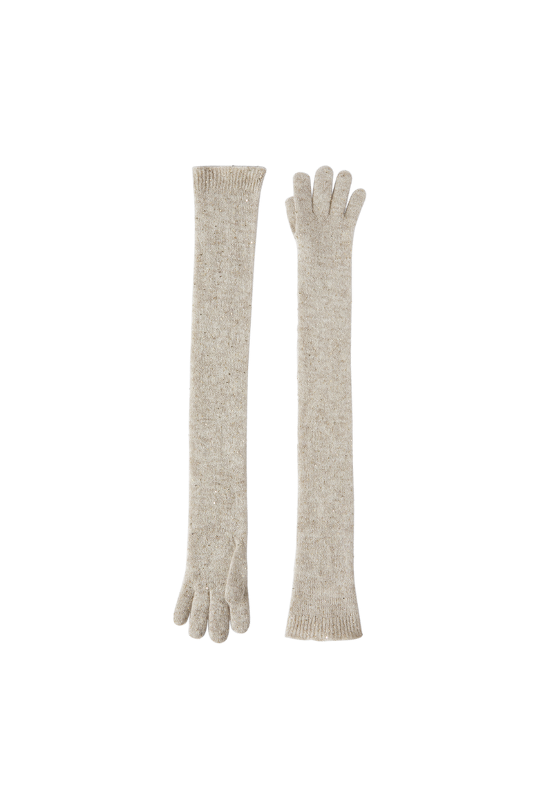 Lace flowers knit long gloves in sparkling mohair and virgin wool, Alternate, color, Buff