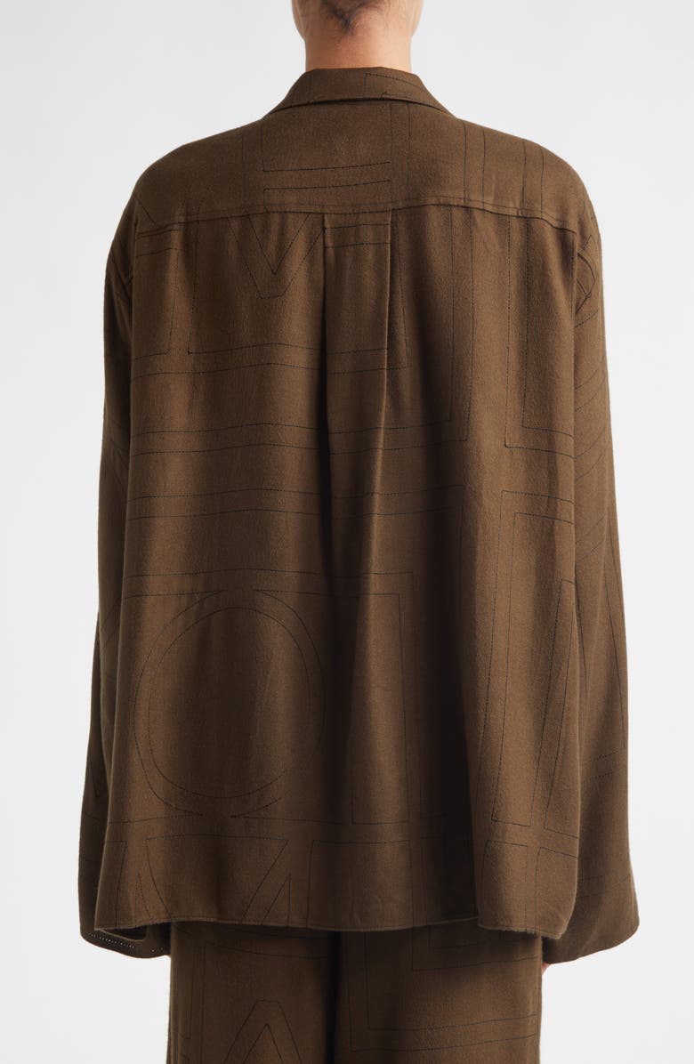 TOTEME Monogram Embroidered Flannel Button-Up Shirt, Alternate, color, Dark Brown