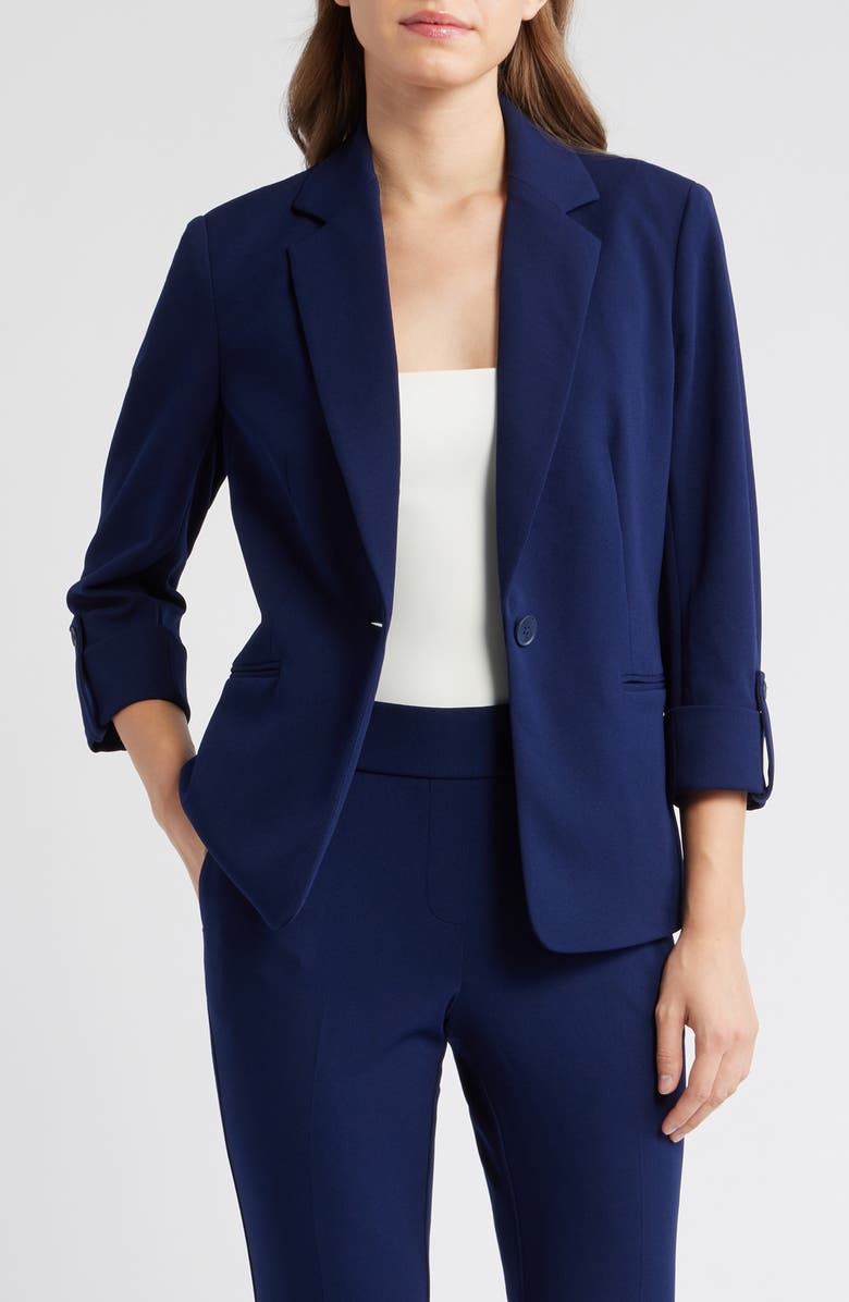 AK ANNE KLEIN One-Button Blazer, Main, color, Distant Mountain