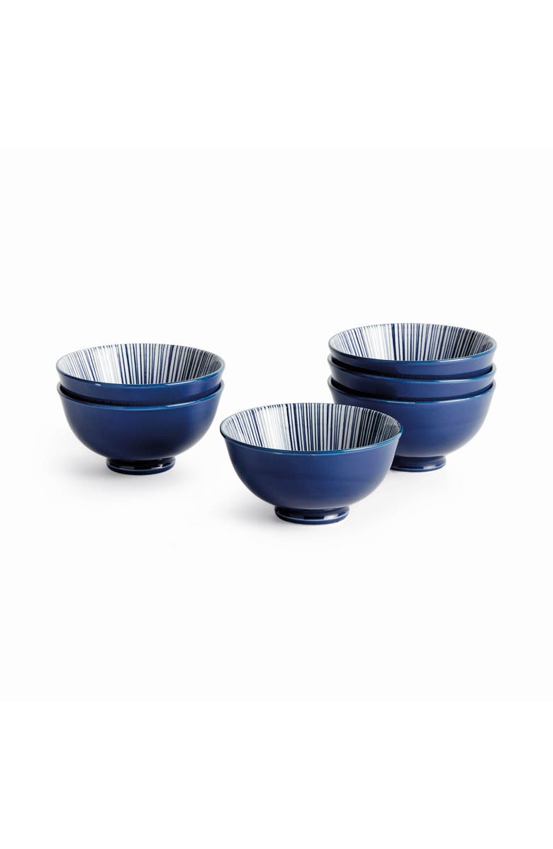Napa Home & Garden Stria 4.75" Bowls, Set of 6 - Dark Blue/White Ceramic, Main, color, Blue