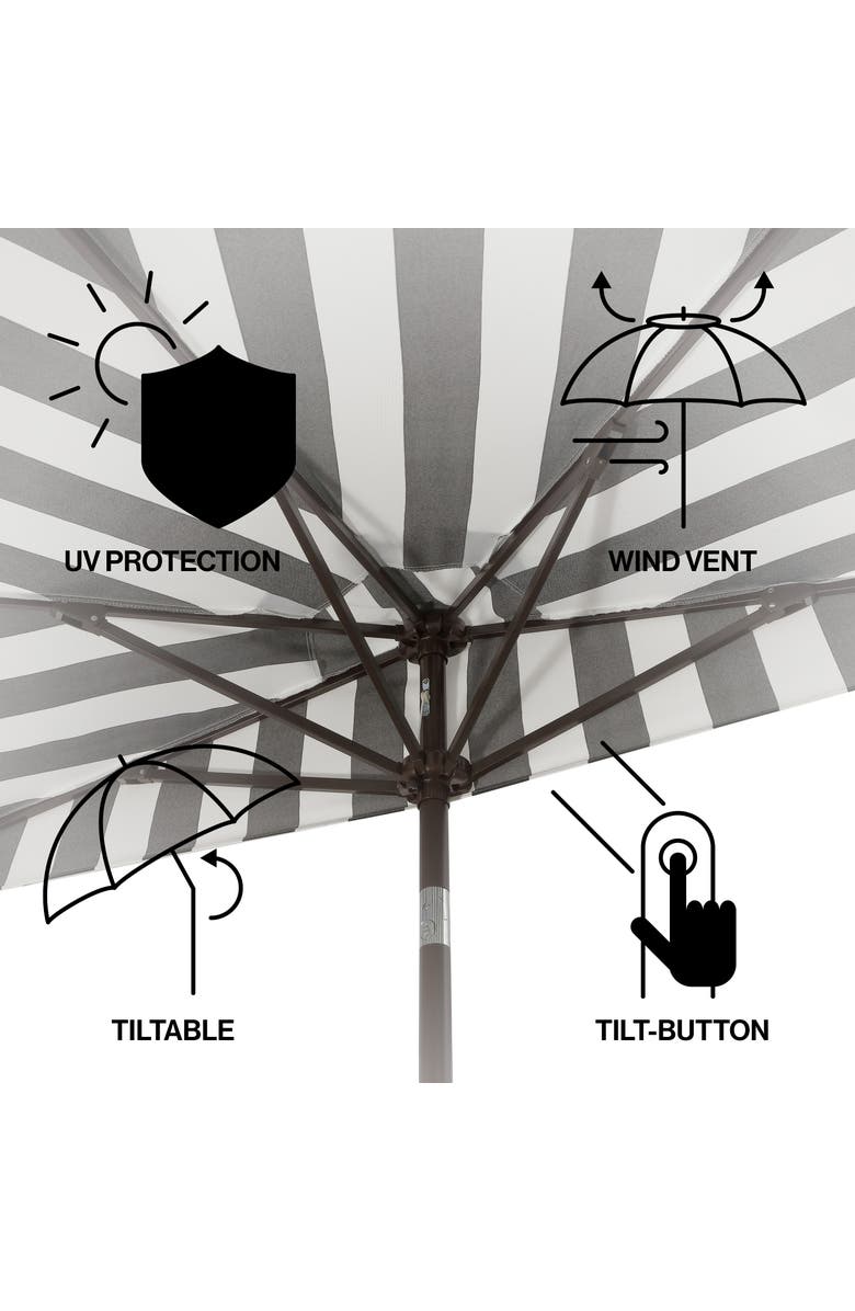 JONATHAN Y Beverly 9 ft. Designer Classic Scalloped Fringe Half Market Patio Umbrella with Crank, Push Button Tilt and UV Protection, Alternate, color, Black/White