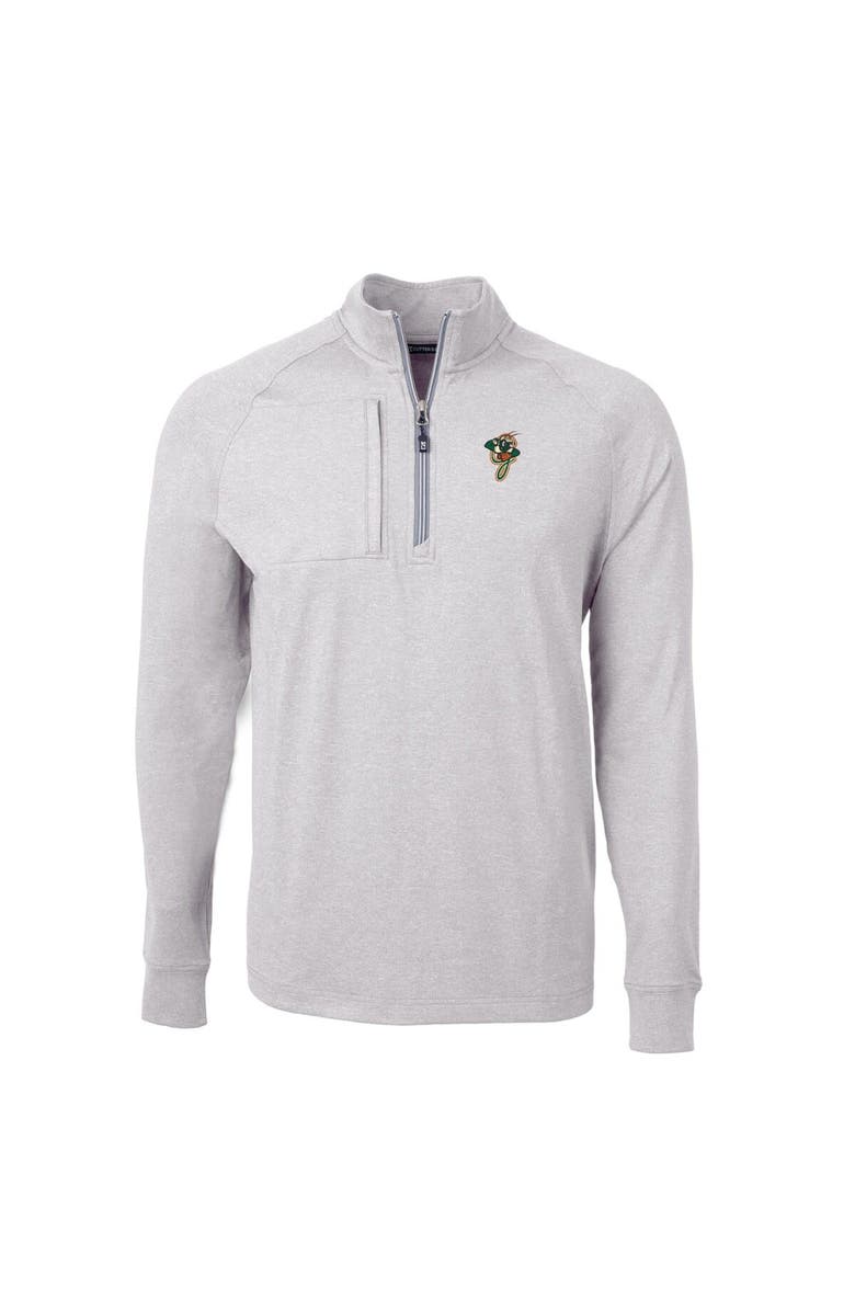 Cutter & Buck Men's Cutter & Buck Heather Gray Greensboro Grasshoppers Adapt Eco Knit Heather Recycled Quarter-Zip Pullover, Alternate, color, Heather Gray