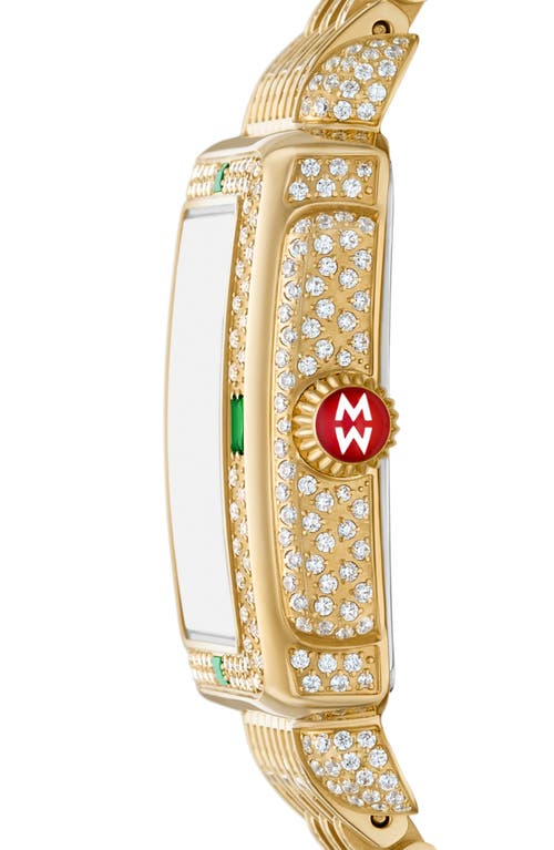 Michele Deco Mid Diamond Pavé & Tsavorite Bracelet Watch, 29mm X 31mm In Gold