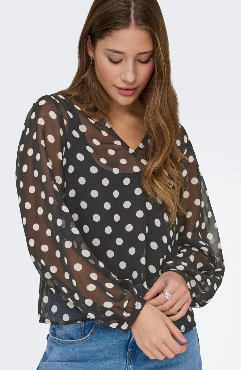 Only Fedja Polka Dot Long Sleeve Woven Top, Alternate, color, Black/ White Dots