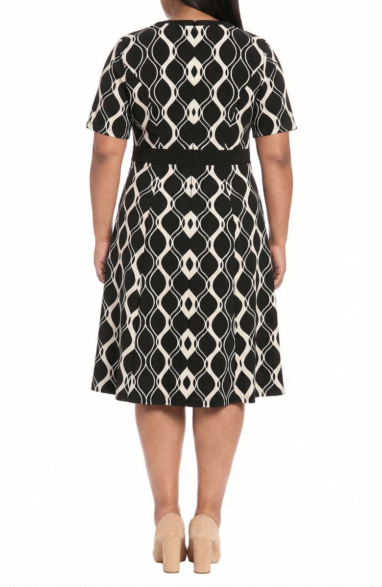London Times Side Tab Fit & Flare Dress, Alternate, color, Ivory/ Black
