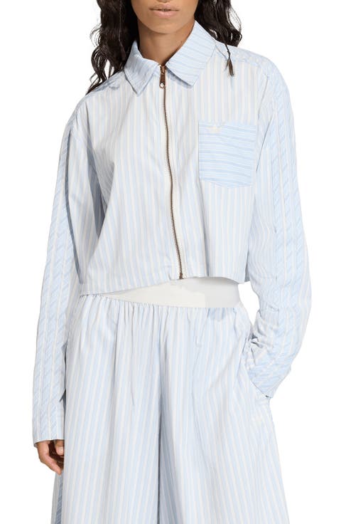 Stripe Crop Zip-Up Shirt