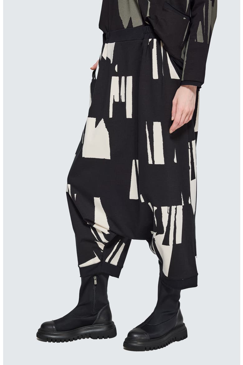 Livia Printed Balloon Pants, Alternate, color, Ivory Black